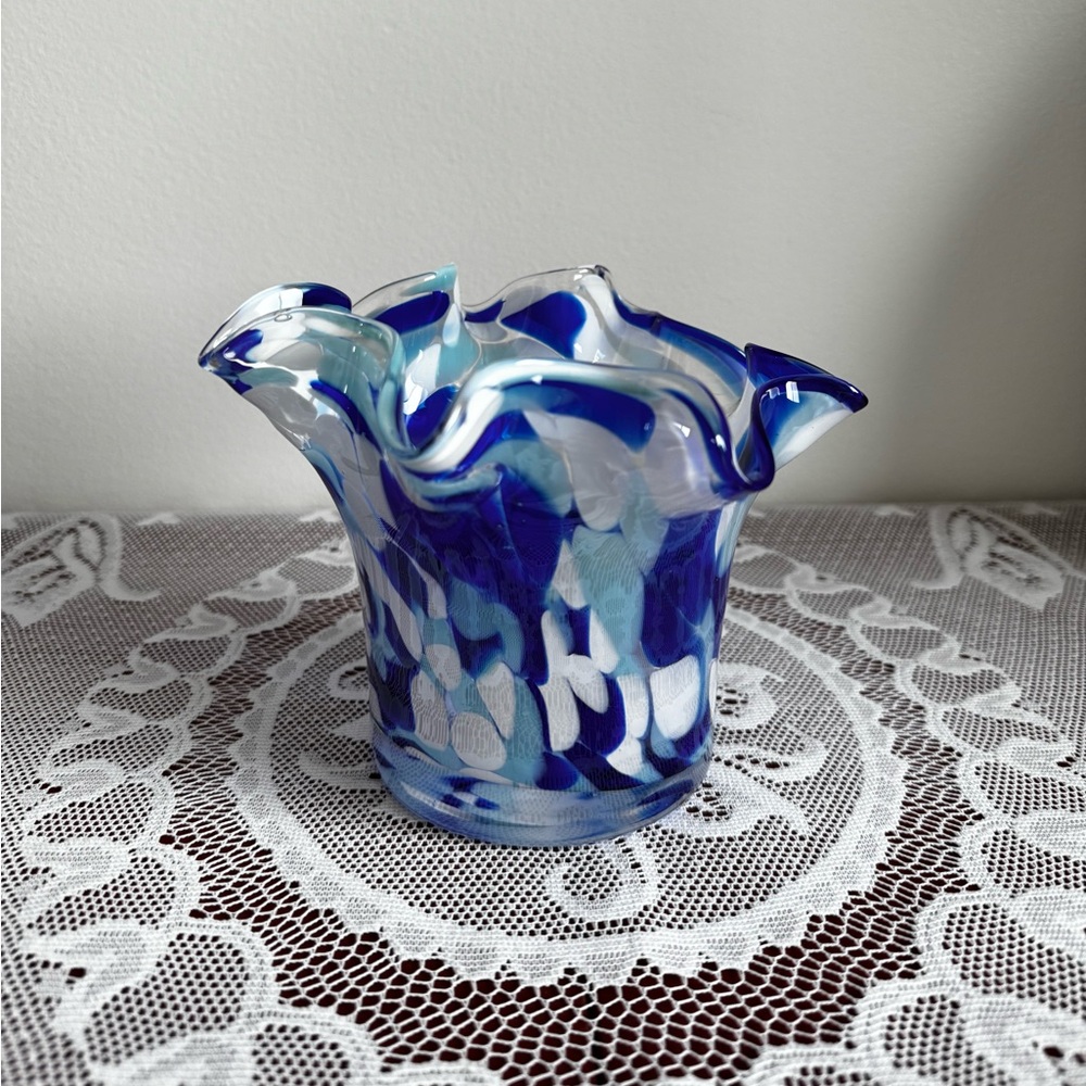 Blue and White Glass Art Vase